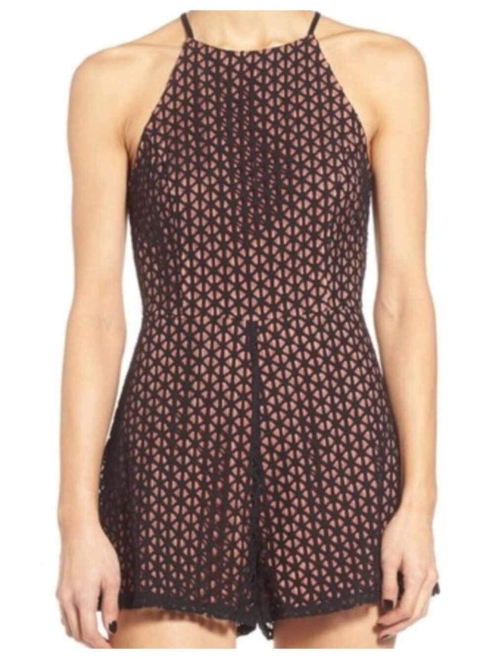 ASTR The Label Geo Lace Spaghetti Strap Sleeveless Romper sz xs